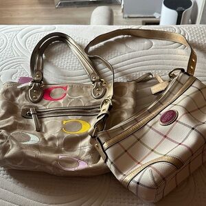 Coach Beige and Multicolor Shoulder Bags